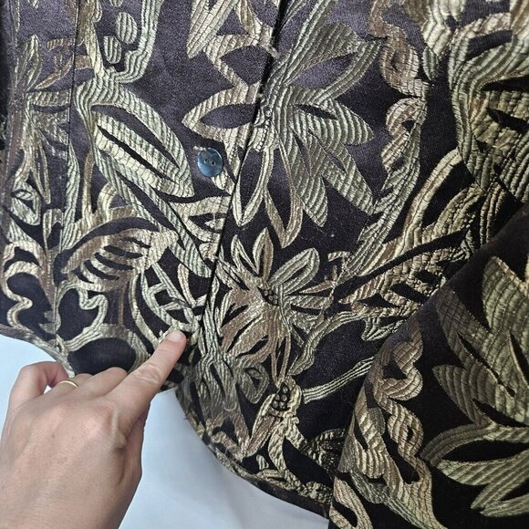 Chico's Women's Jacket Size 3 L Floral‎ Silk Rayon Brown Long Sleeve Classic - Picture 5 of 15